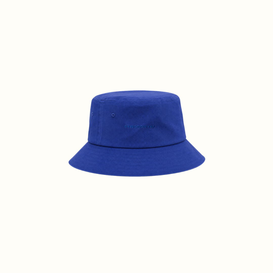 blue bucket hat
