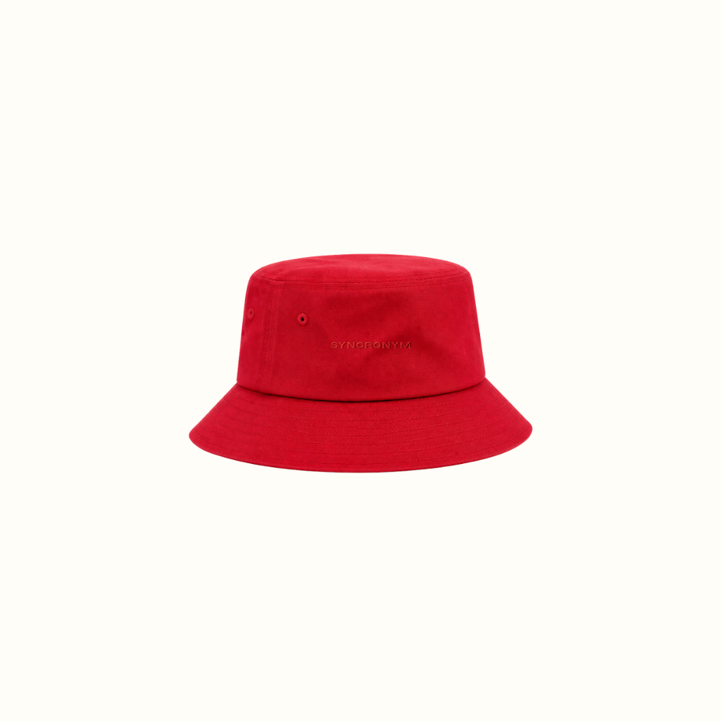 Red bucket hat